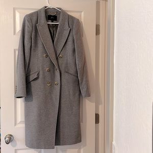 Grey lined wool double breast long coat